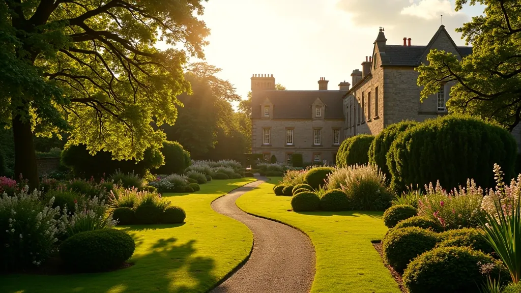 Historic stone walls and manicured gardens with walking paths at Kilkenny Castle grounds